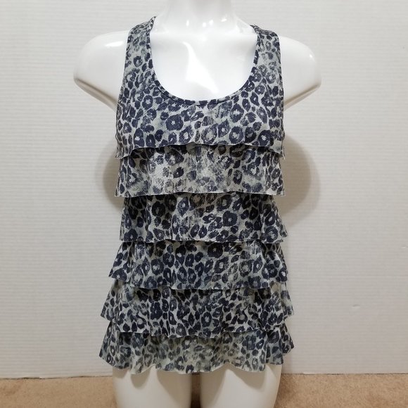 Mudd top Medium sleeveless ruffle front leopard cheetah animal print raw hem - Picture 1 of 12